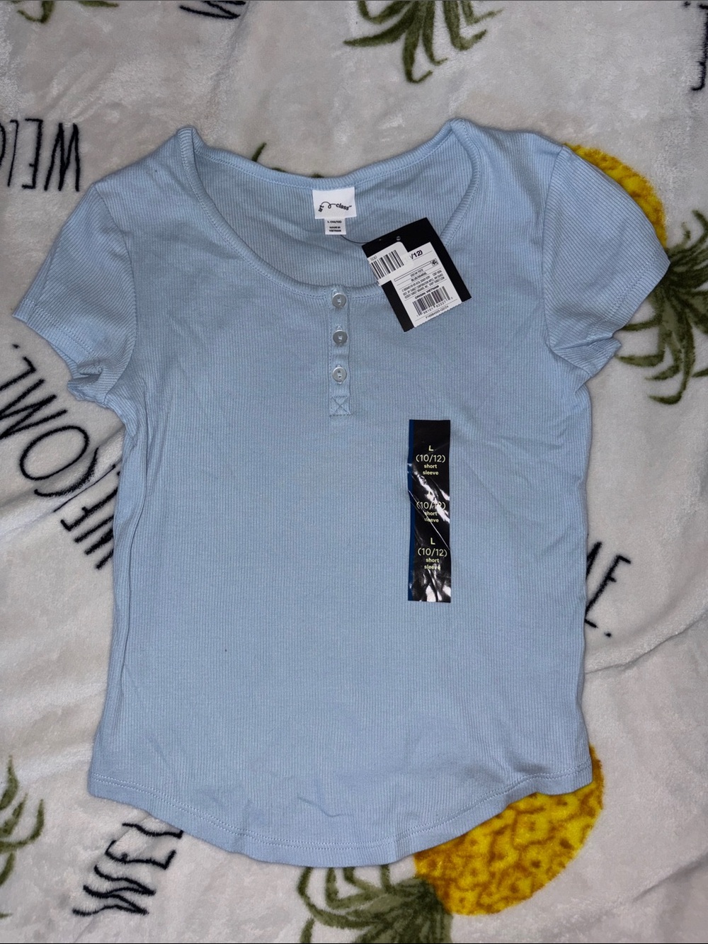 Girls Light Blue Ribbed Tee large girls 10/12